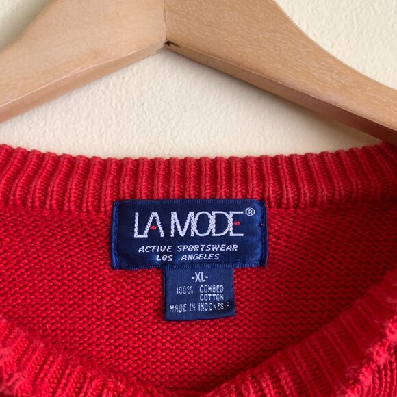 VINTAGE Red Crewneck Sweater by LA Mode - Picture 5 of 5